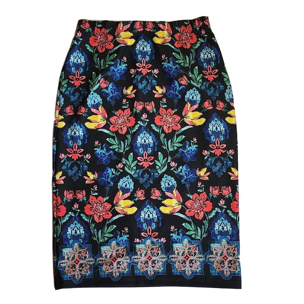 Slinky Brand Skirt Womens Size M Medium Black Multicolored Floral Pull On